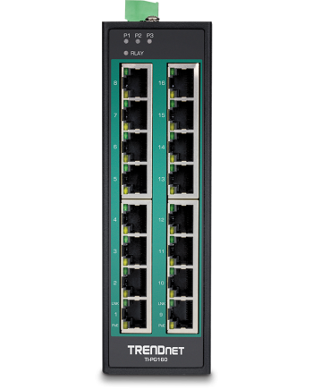 TRENDnet TI-PG160 16-Port Industrial Gigabit PoE+ DIN-Rail Switch
