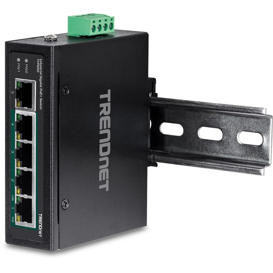 TRENDnet TI-PG50 5-Port Industrial Gigabit PoE + DIN-Rail Switch