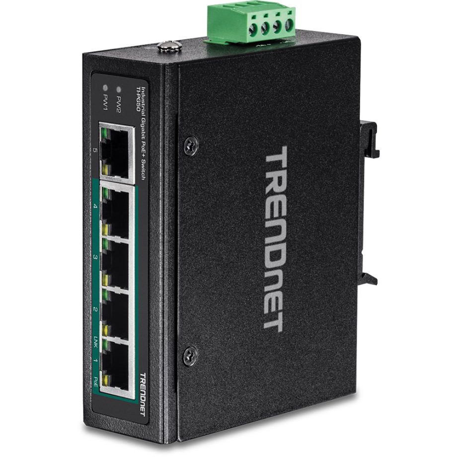 TRENDnet TI-PG50 5-Port Industrial Gigabit PoE + DIN-Rail Switch