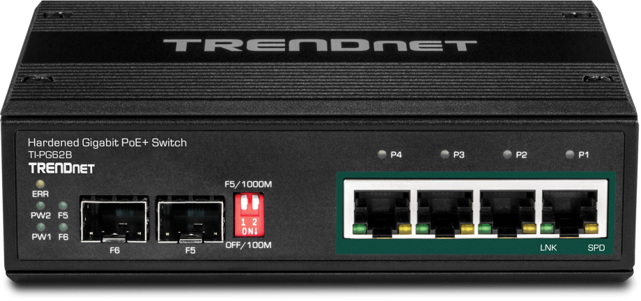 TRENDnet TI-PG62B 6-Port Industrial Gigabit PoE+ DIN-Rail Switch