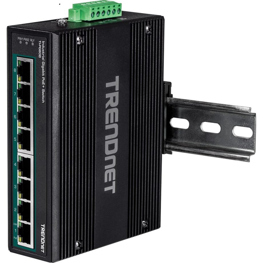 TRENDnet TI-PG80B 8-Port Industrial Gigabit PoE+ DIN-Rail Switch (24 – 56V)