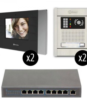 Alpha VKIPP-1AS-2M2D 1 Unit PoE Video Kit Includes 2- M300 IP Plus Monitor (2) 1 Button Surf. Alum. Door Camera Stations & Power Equip
