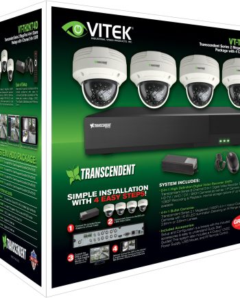Vitek VT-TH2KT41TD-2 4 Channel 1080P 4-IN-1 (TVI/AHD/CVI/CVBS) DVR, 1TB 5-IN-1 with 4 X 2 MegaPixel Vandal Dome Cameras, 2.8mm