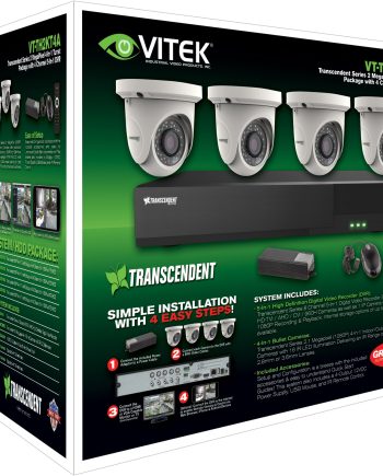 Vitek VT-TH2KT48TA-2 4 Channel 1080P 4-IN-1 (TVI/AHD/CVI/CVBS) DVR, 8TB, 4 X 2 Megapixel Turret Cameras, 2.8mm