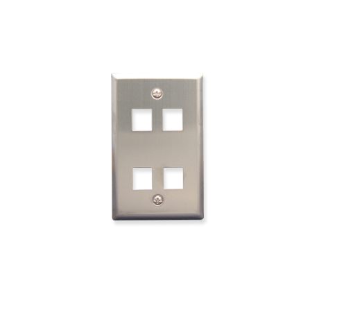 ICC IC107SF4SS Faceplate, Stainless Steel, 1 Gang, 4 Port