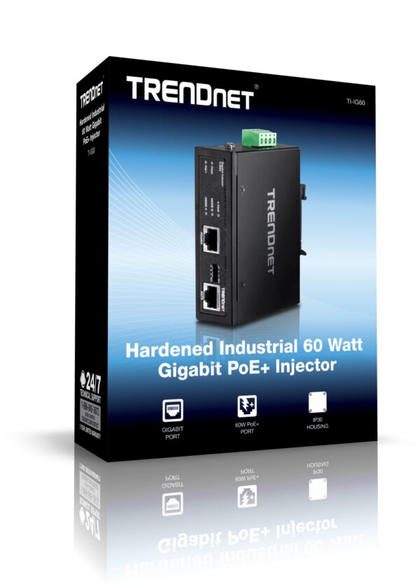 TRENDnet TI-IG60 Hardened Industrial 60 Watt Gigabit PoE+ Injector