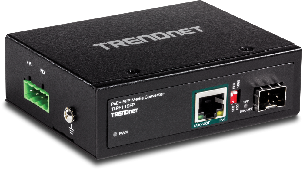 TRENDnet TI-PF11SFP Hardened Industrial SFP to Gigabit PoE+ Media Converter