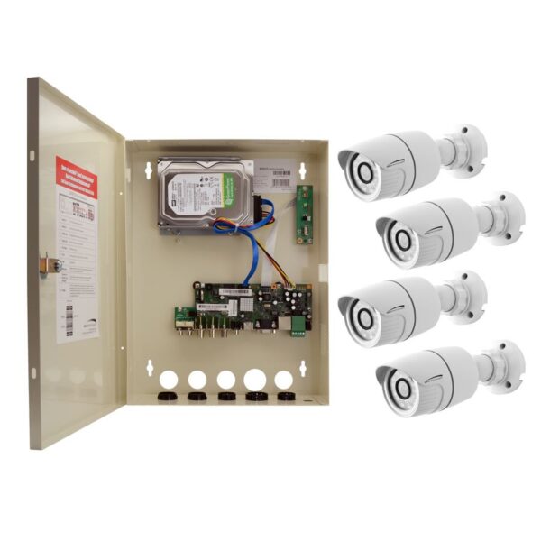 Speco ZIPTW4B1 4 Channel HD-TVI Wall Mount DVR, 1080p, 60fps, 1TB with 4 Outdoor IR Bullet Cameras 2.8mm Lens, White