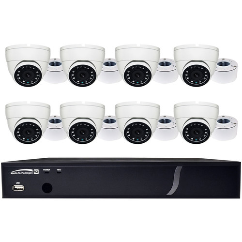 Speco ZIPX8T1 8 Channel HD-TVI DVR, 1080p, 2TB with 8 Outdoor IR Turret Cameras, 3.6mm Lens, White