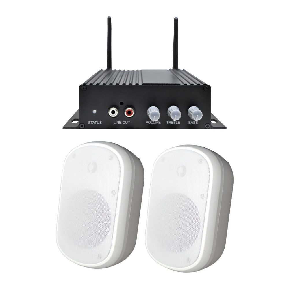 Speco AACEK1W a-live Kit with a-live Amplifier and 5′ 8 Ohms Indoor/Outdoor Speakers, White