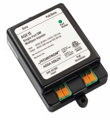 Securitron AQE15 PoE Single Port Midspan Injector, 1.4A, Dual Voltage