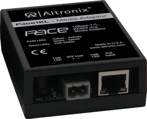 Altronix PACE1KL Long Range Single Pair Media Adapter, 1000m SPE over twisted pair (UTP), IEEE802.3cg, 10Base-T1L